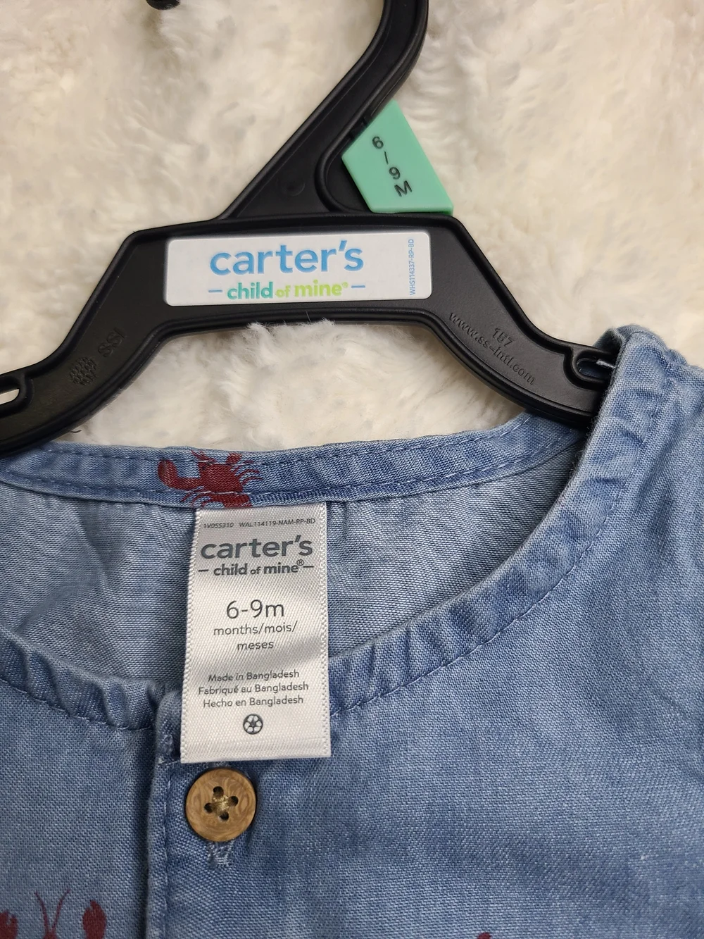 Carter's Chambray Bubble Romper with Red Lobster Print